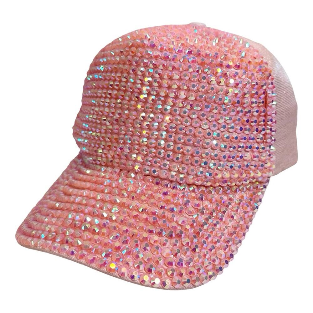 Pink Iridescent Crystal Embellished Baseball Cap